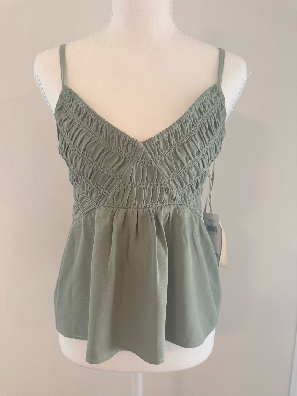Smocked Sage Green Spaghetti Strap Camisole